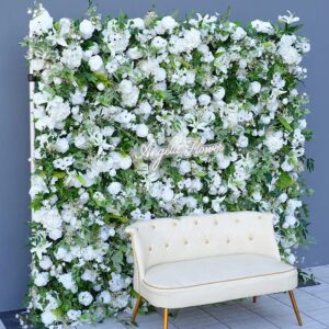 8ft x 8ft White Greenery Rolling Up Flower Wall and Wedding Decoration.